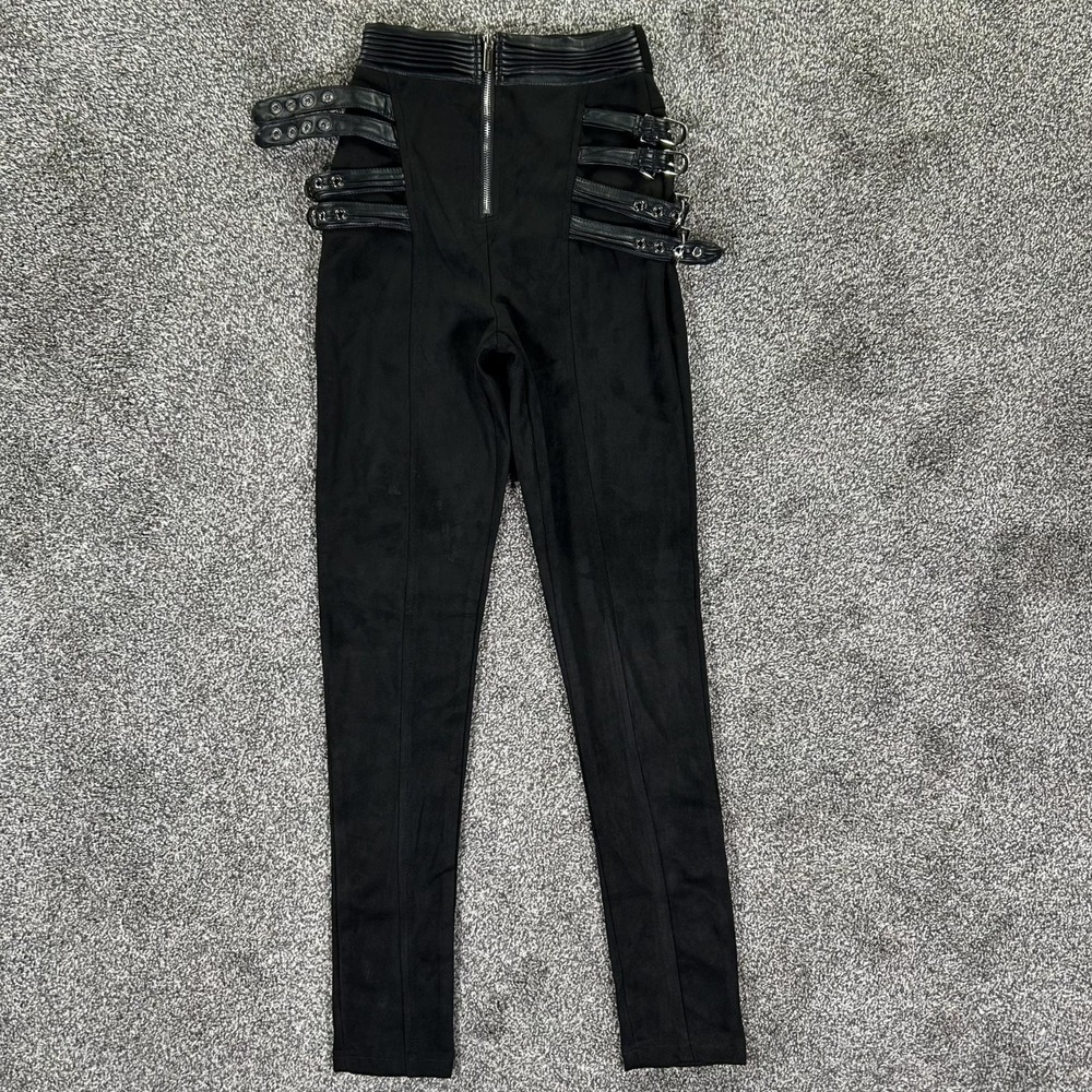 Manière De Voir Black Faux‎ Leather Strap Detail High Waisted Leggings US 0 UK 4